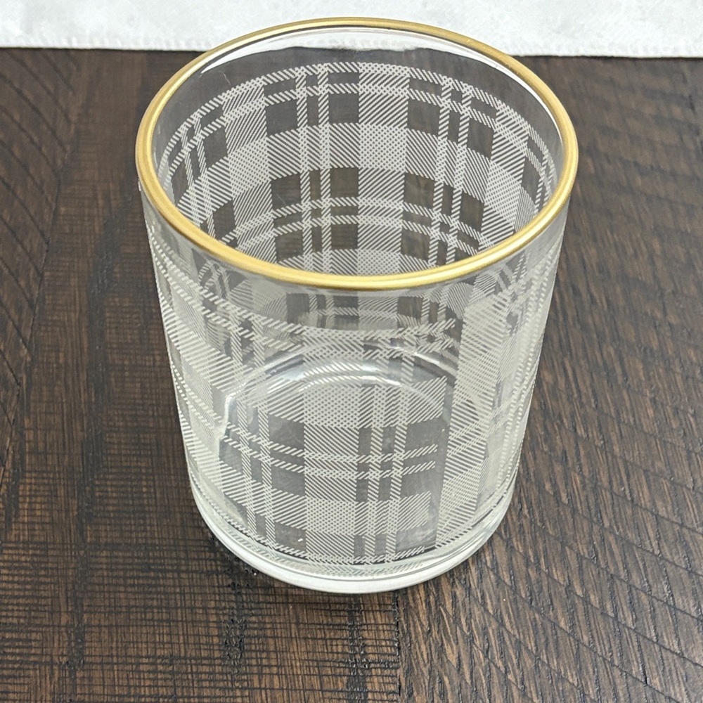 Plaid Patterned Glass with Gold Rim - Picture 5 of 5